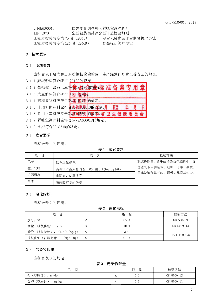 Q/DXWZ 0001S-2019 标准预览
