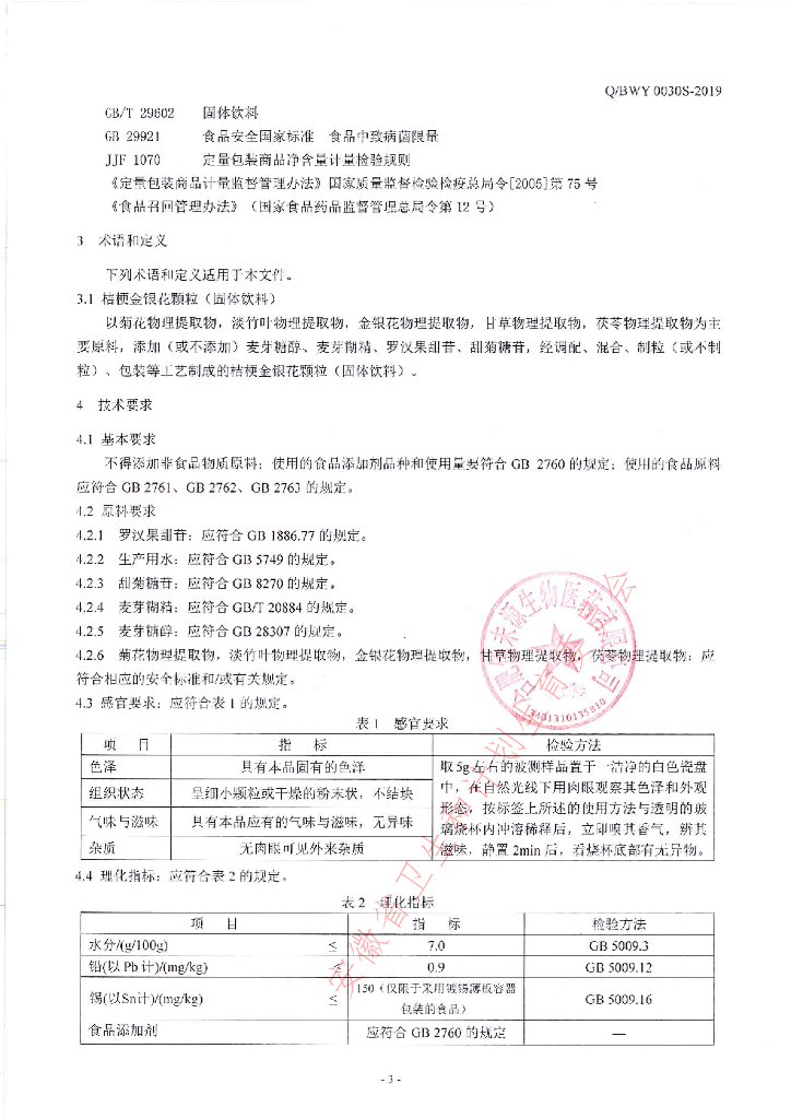 Q/BWY 0030S-2019 标准预览