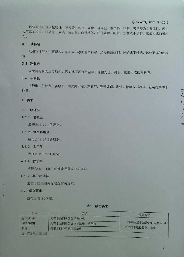Q/WWCQ 0001S-2019 标准预览