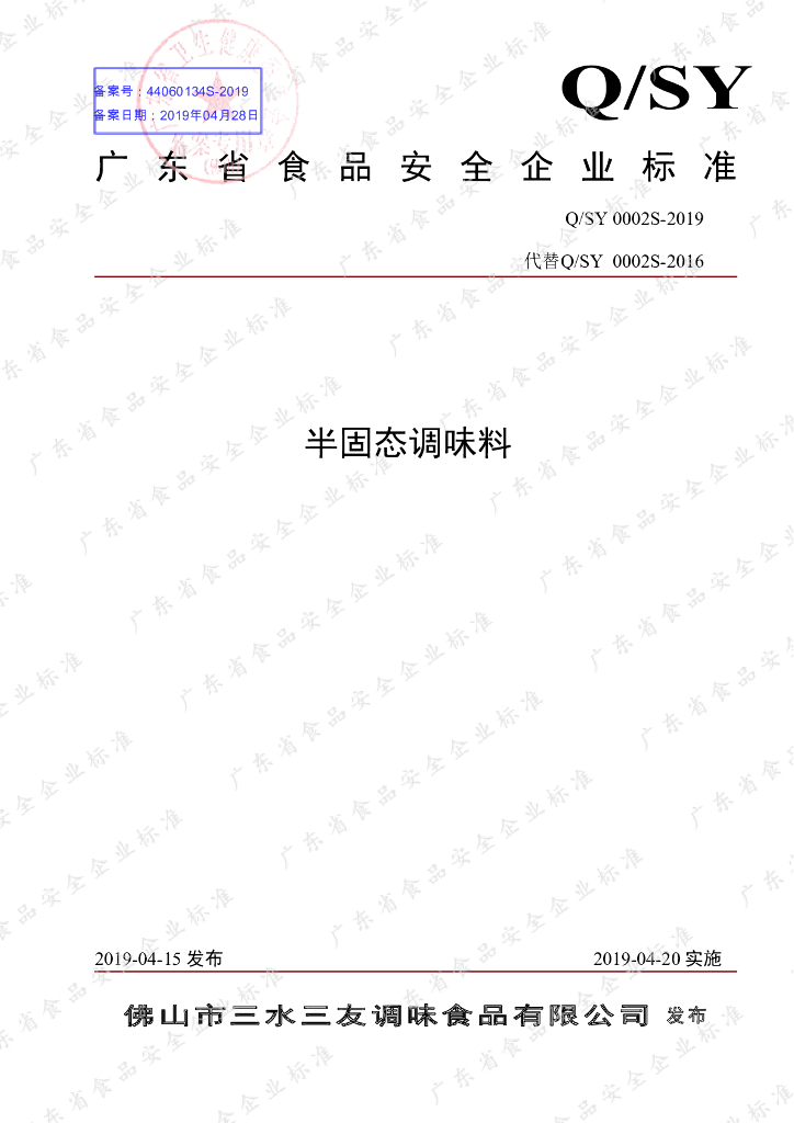 Q/SY 0002S-2019 标准预览