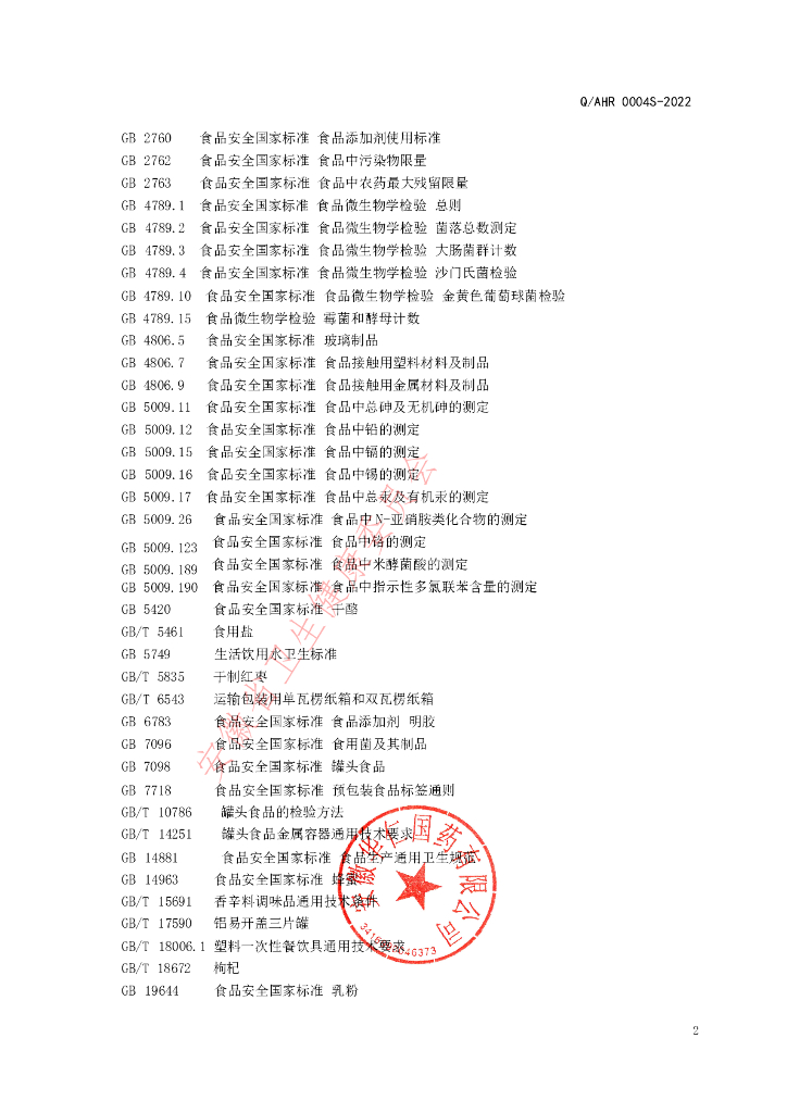 Q/AHR 0004S-2022 标准预览
