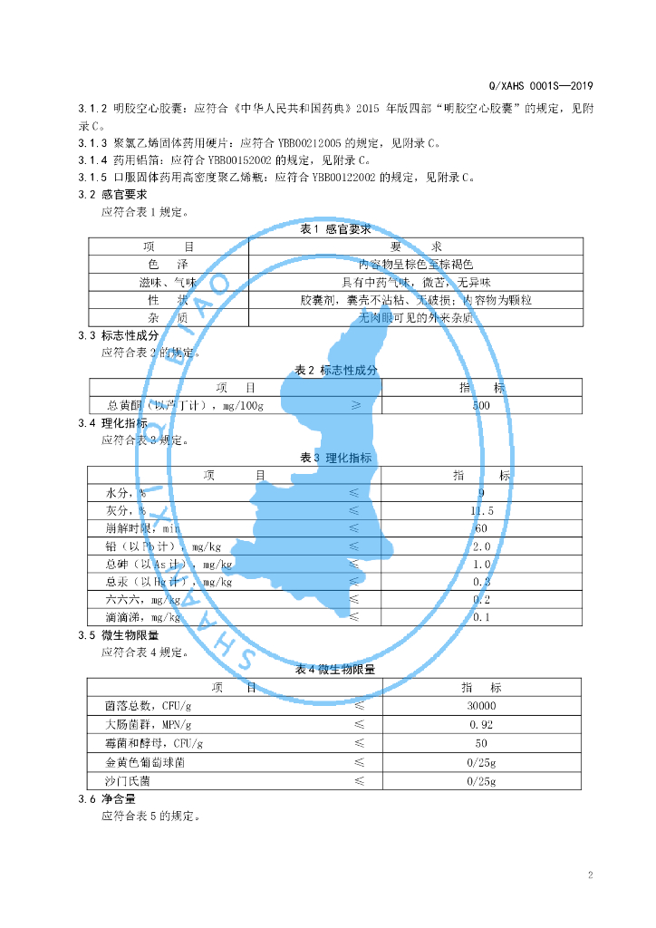 Q/XAHS 0001S-2019 标准预览