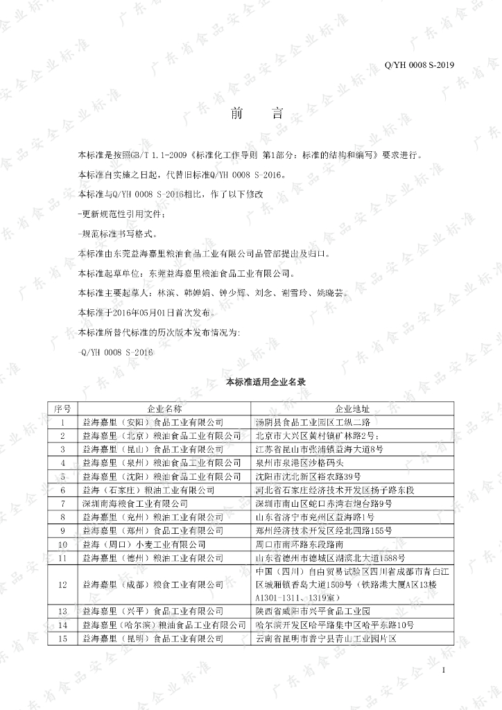 Q/YH 0008S-2019 标准预览