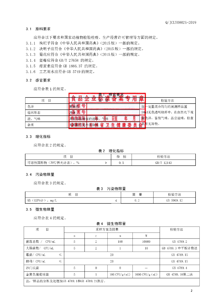 Q/JCLY 0002S-2019 标准预览