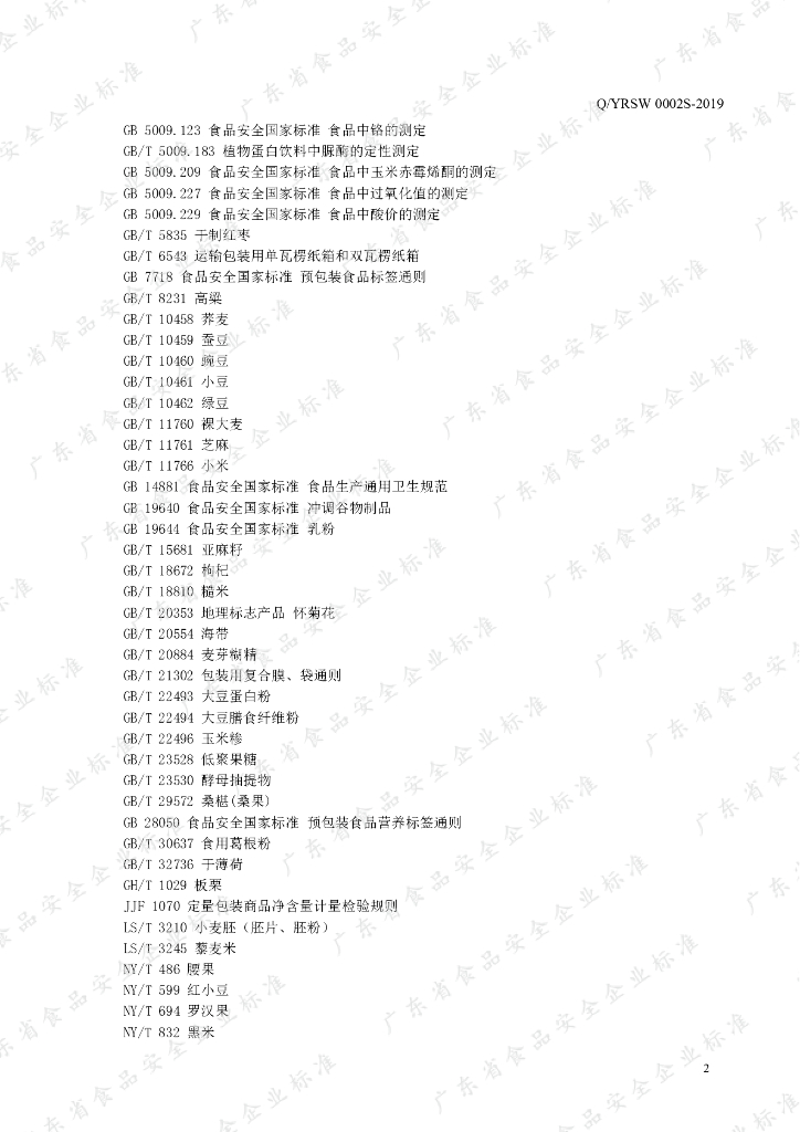 Q/YRSW 0002S-2019 标准预览