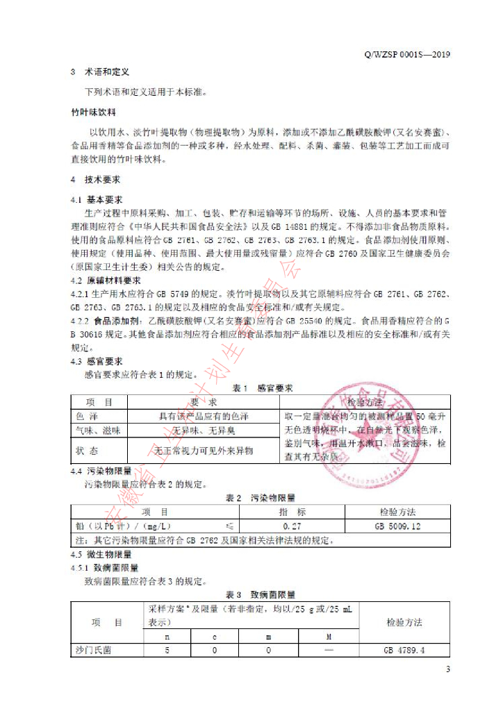 Q/WZSP 0001S-2019 标准预览