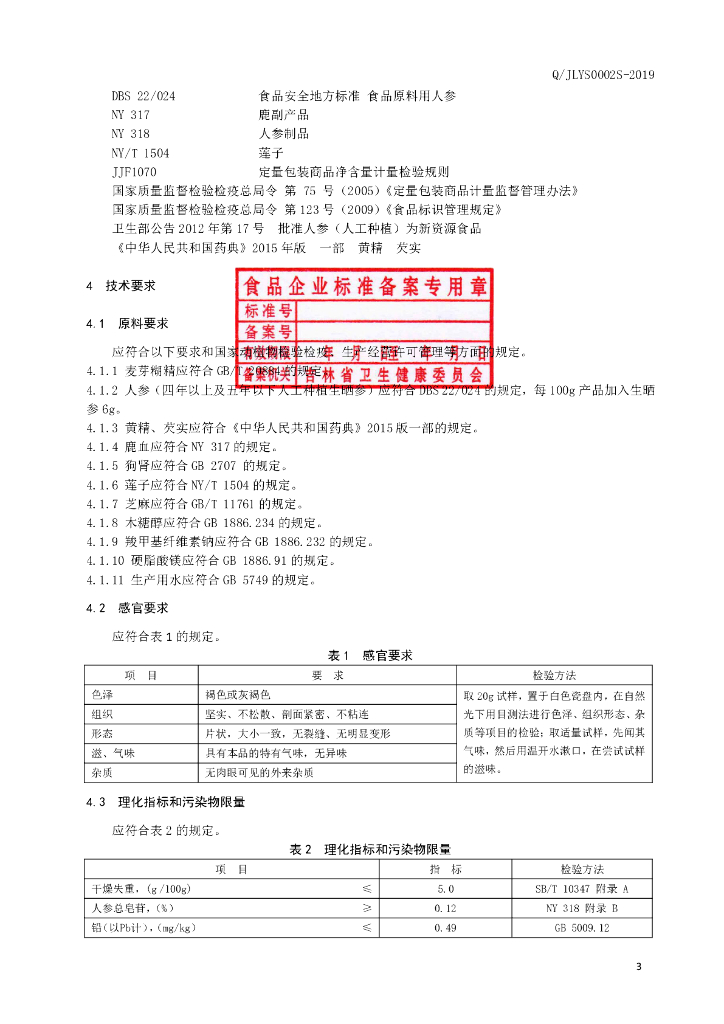 Q/JLYS 0002S-2019 标准预览