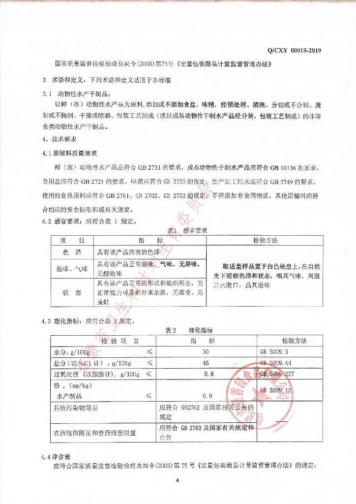 Q/CXY 0001S-2019 标准预览