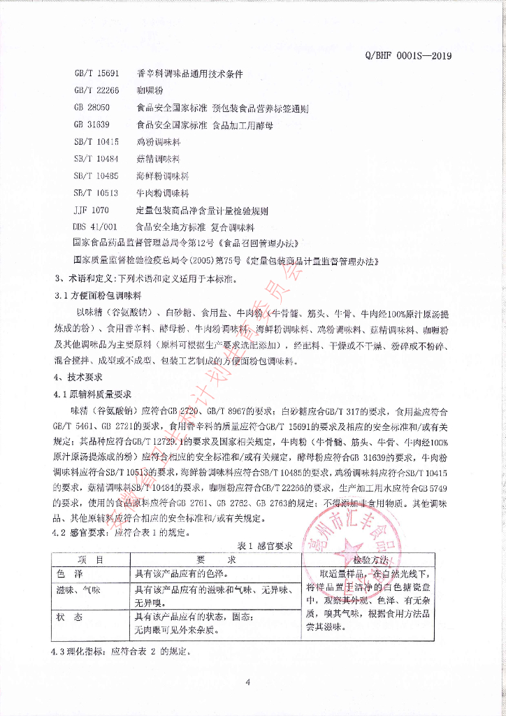 Q/BHF 0001S-2019 标准预览