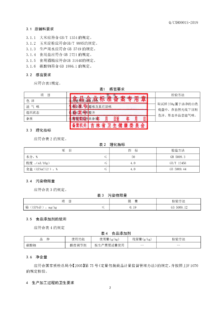 Q/CXH 0001S-2019 标准预览
