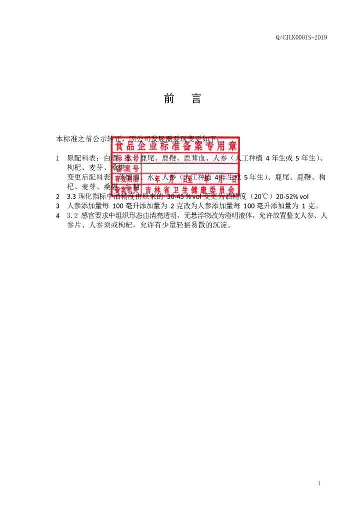 Q/CJLK 0001S-2019 标准预览