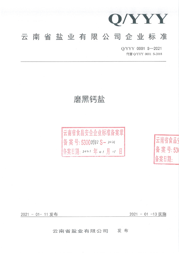 Q/YYY 0001S-2021 标准预览