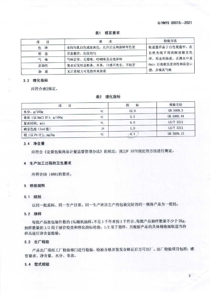 Q/HNYS 0001S-2021 标准预览