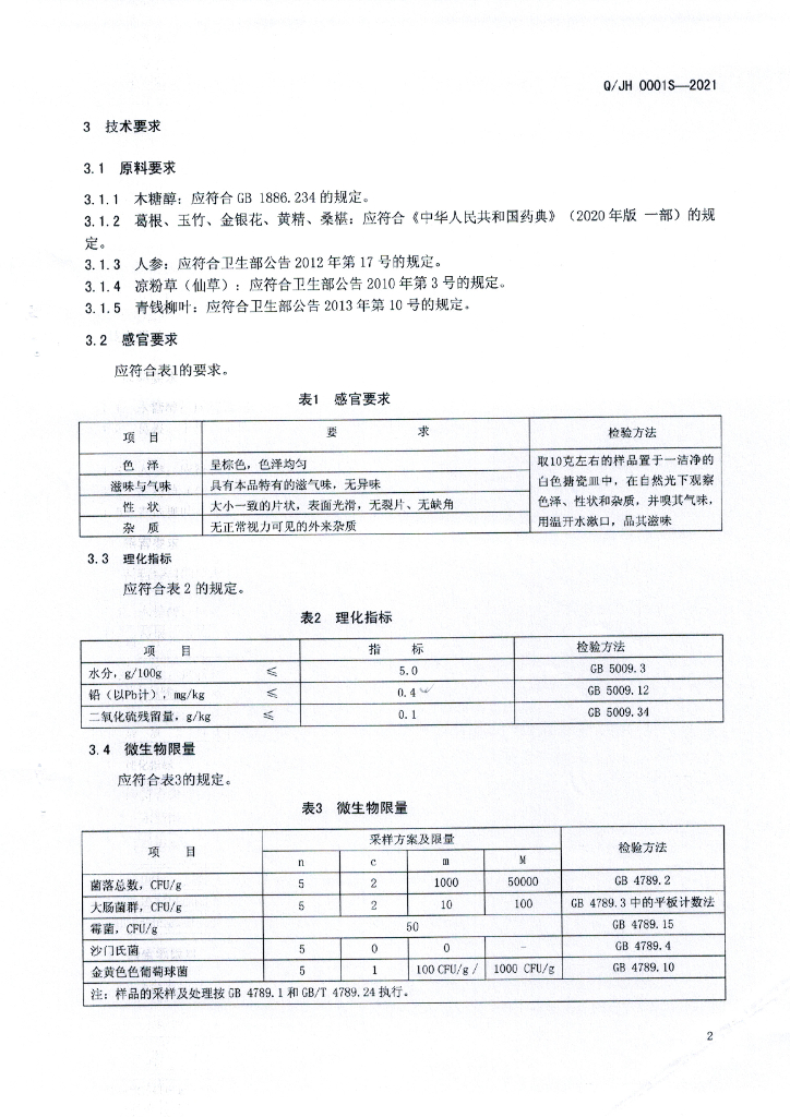 Q/JH 0001S-2021 标准预览