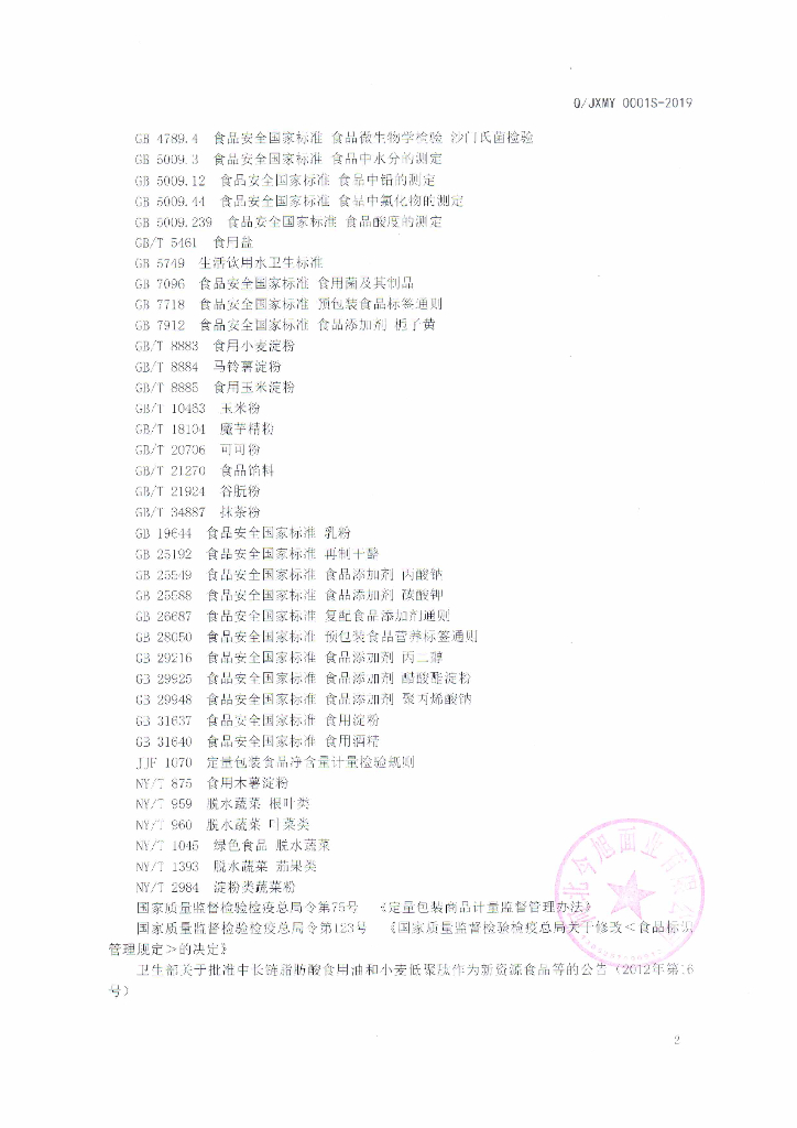 Q/JXMY 0001S-2019 标准预览