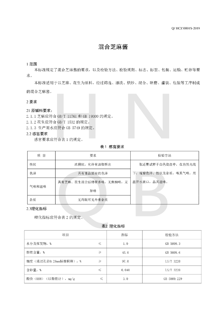 Q/HCZ 0001S-2019 标准预览