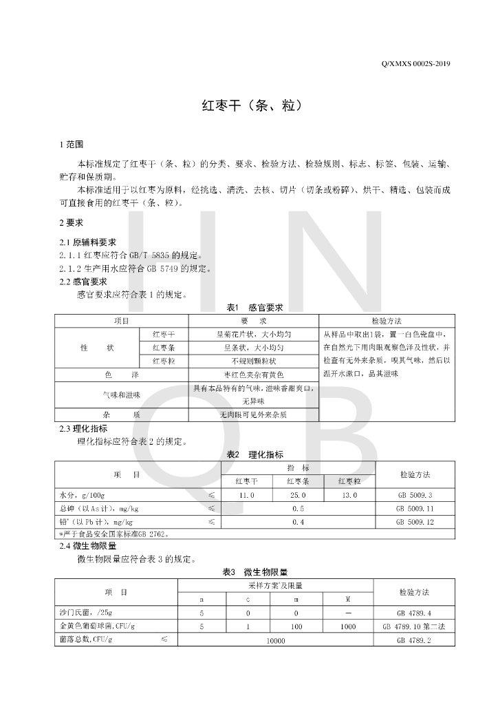Q/XMXS 0002S-2019 标准预览