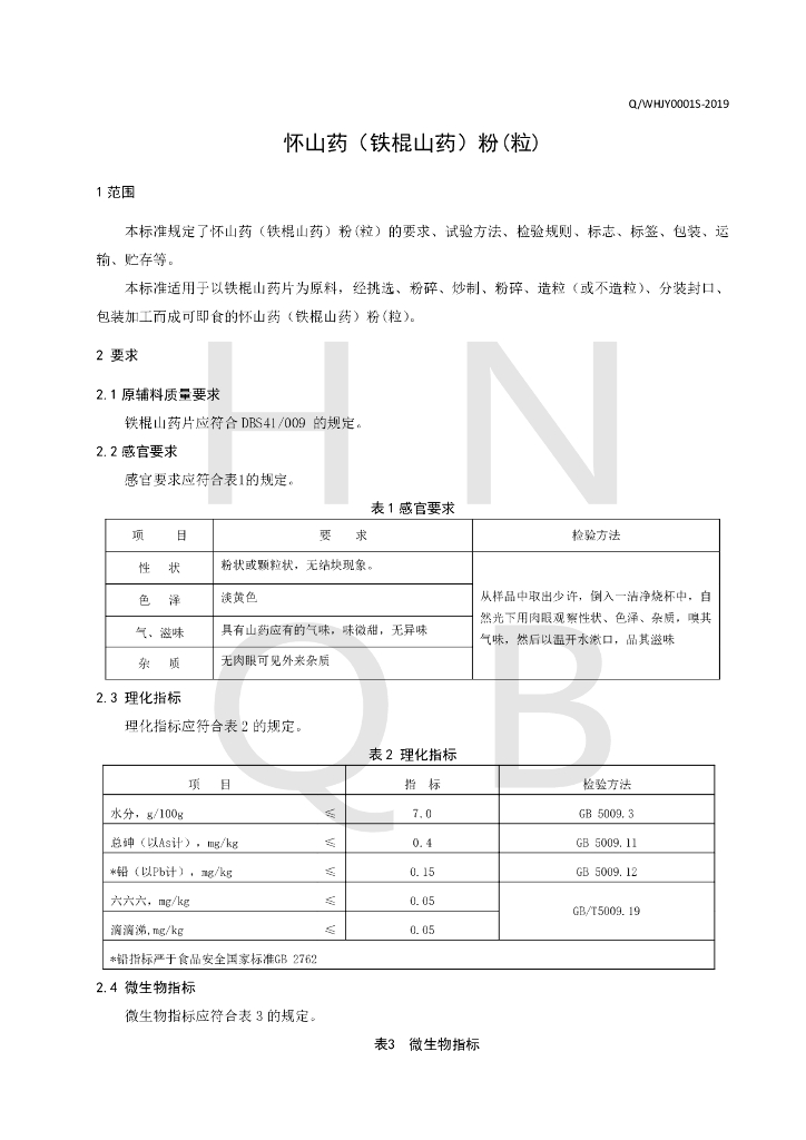 Q/WHJY 0001S-2019 标准预览