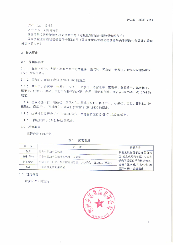 Q/XSSP 0003S-2019 标准预览