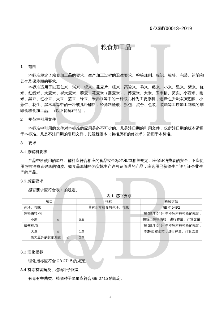 Q/XSMY 0001S-2019 标准预览