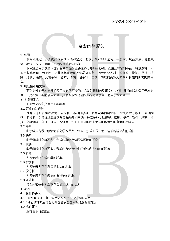 Q/VBAH 0004S-2019 标准预览