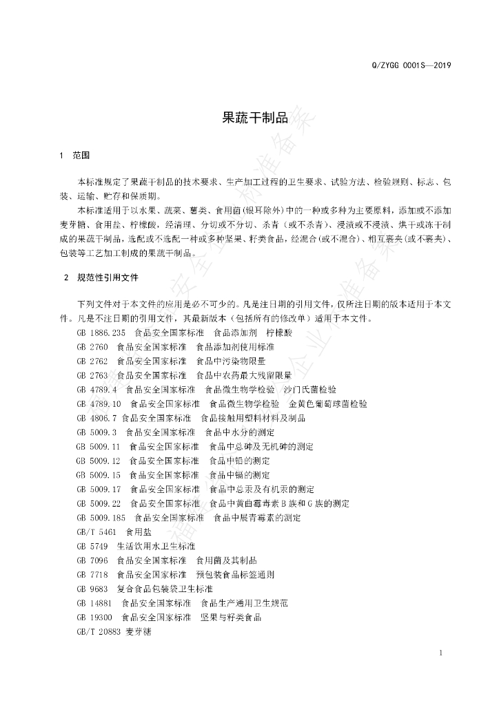 Q/ZYGG 0001S-2019 标准预览