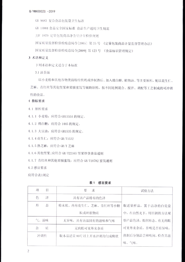 Q/YMX 0002S-2019 标准预览