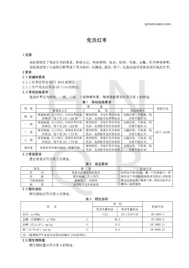 Q/XMXS 0001S-2019 标准预览