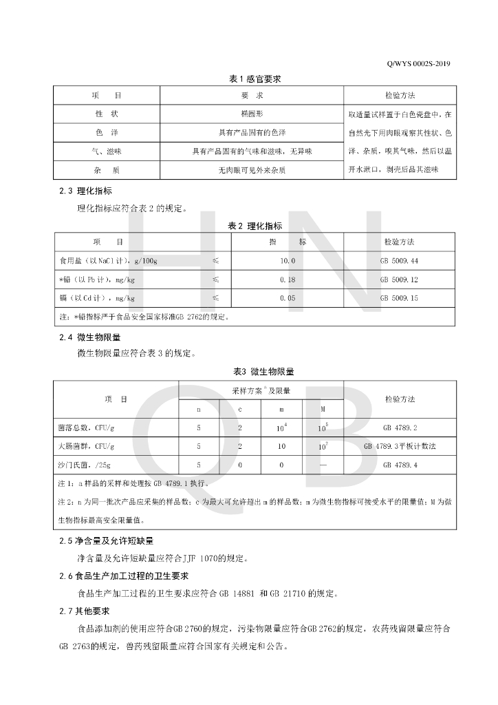 Q/WYS 0002S-2019 标准预览