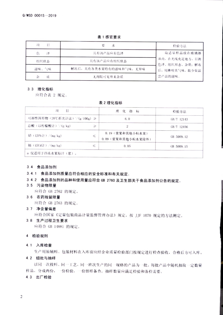 Q/WSD 0001S-2019 标准预览