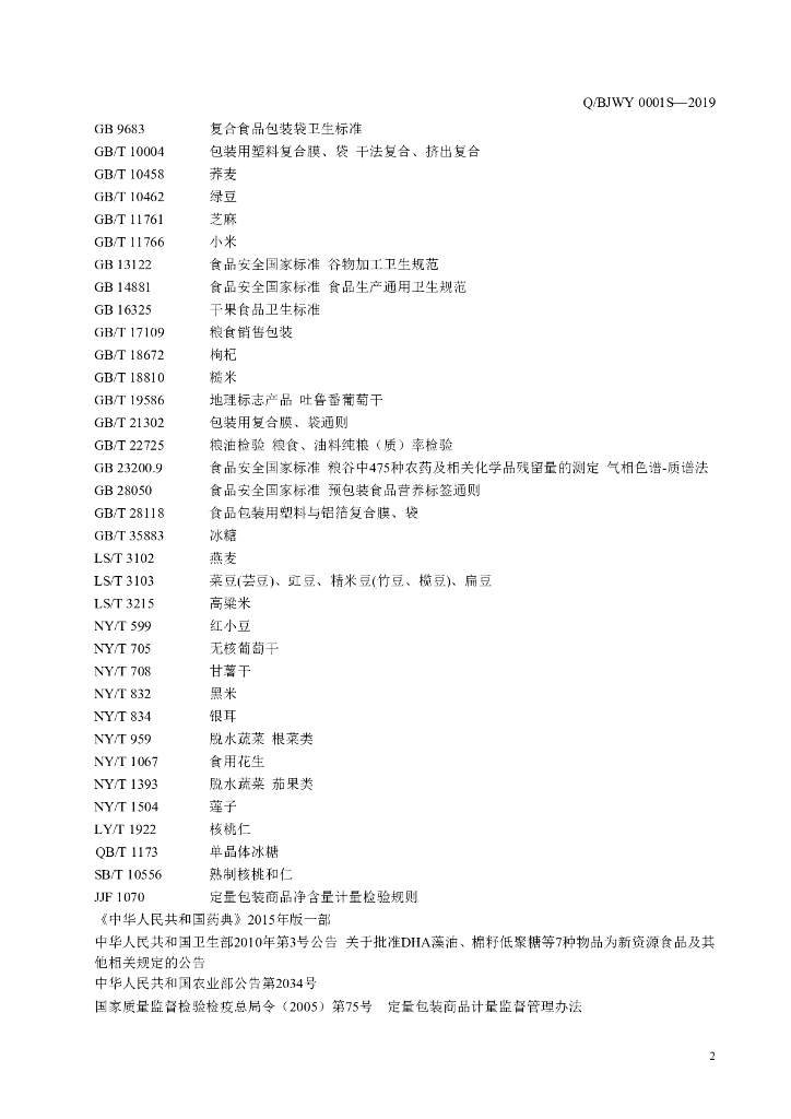 Q/BJWY 0001S-2019 标准预览