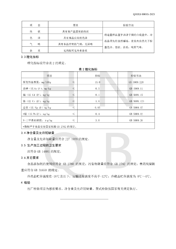 Q/HXS 0001S-2021 标准预览