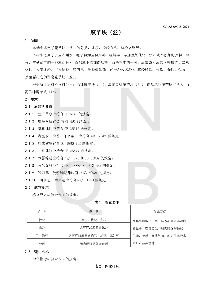 Q/HXS 0001S-2021 标准预览