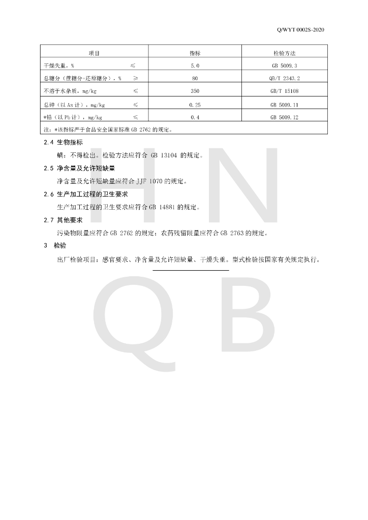Q/WYT 0002S-2020 标准预览