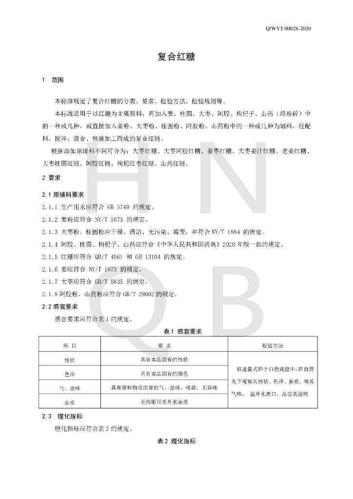 Q/WYT 0002S-2020 标准预览