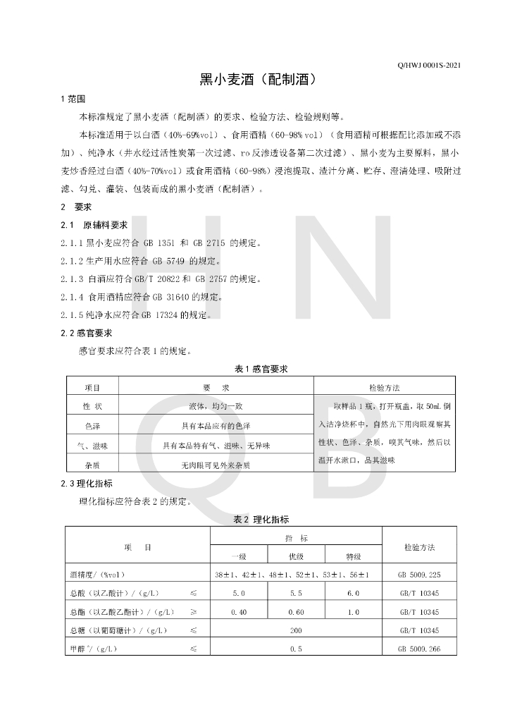 Q/HWJ 0001S-2021 标准预览