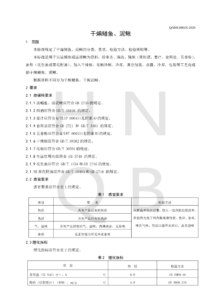 Q/SHS 0001S-2020 标准预览