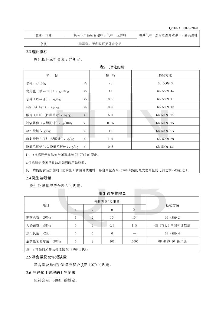 Q/JKNX 0002S-2020 标准预览