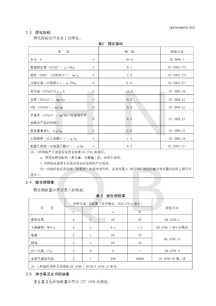 Q/LSS 0001S-2021 标准预览