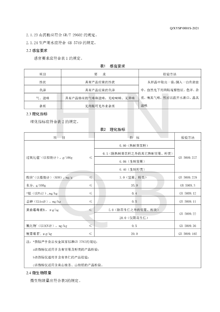 Q/XYSP 0001S-2021 标准预览