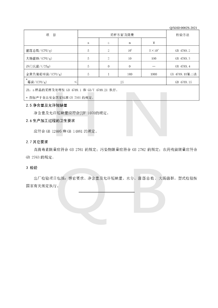 Q/XHD 0002S-2021 标准预览