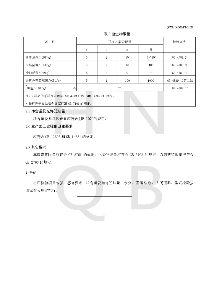 Q/XHD 0001S-2021 标准预览