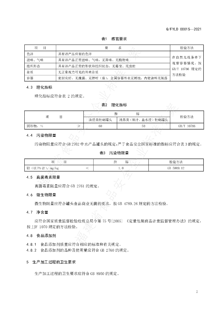 Q/FYLD 0001S-2021 标准预览