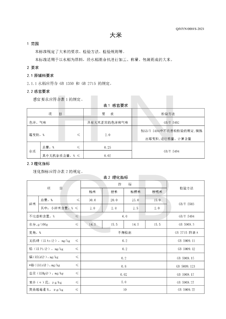 Q/HYN 0001S-2021 标准预览