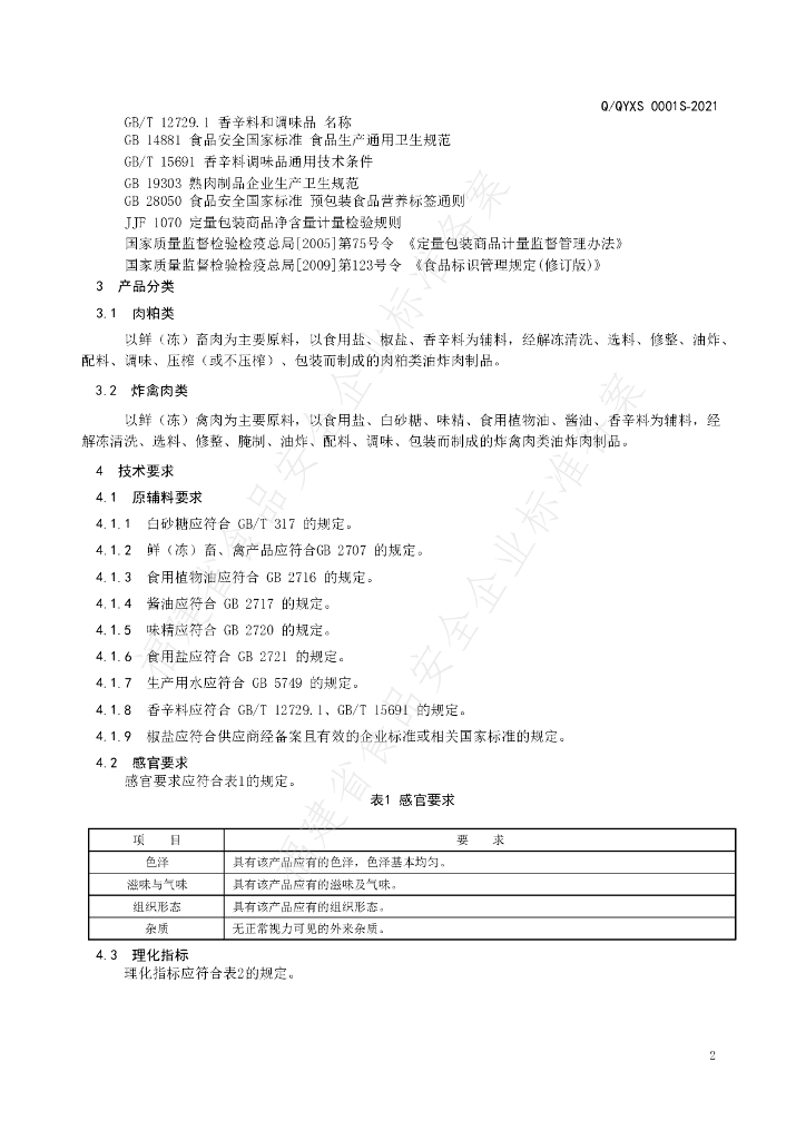 Q/QYXS 0001S-2021 标准预览