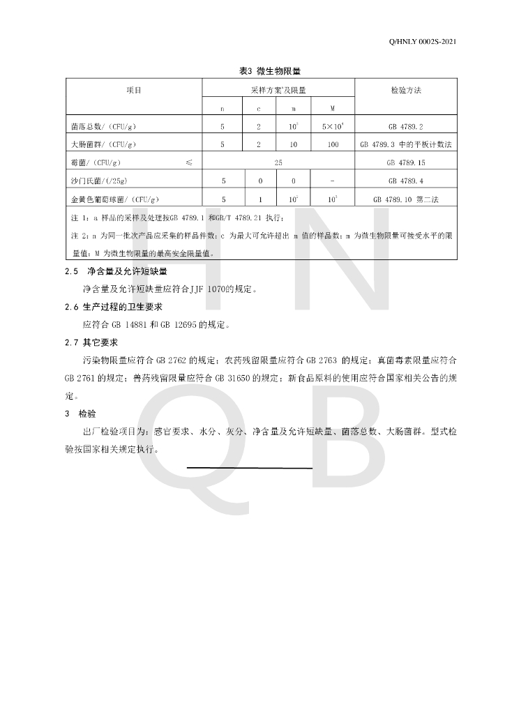 Q/HNLY 0002S-2021 标准预览