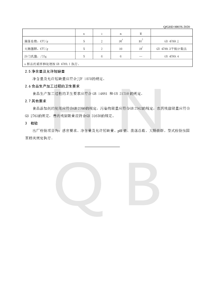 Q/GHD 0003S-2020 标准预览