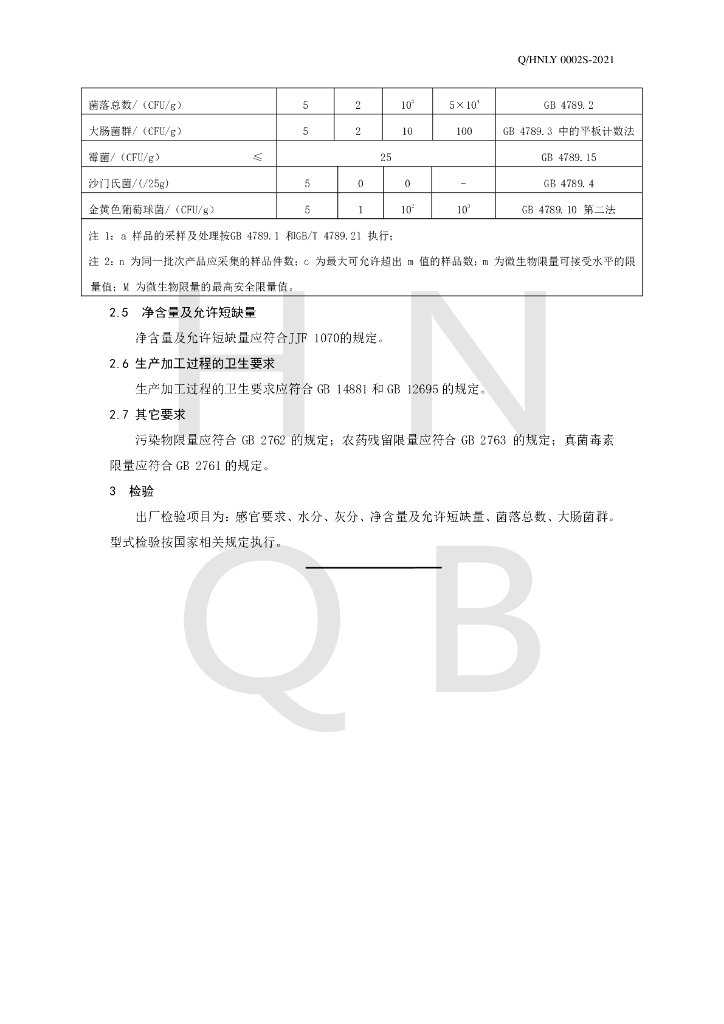 Q/HNLY 0002S-2021 标准预览