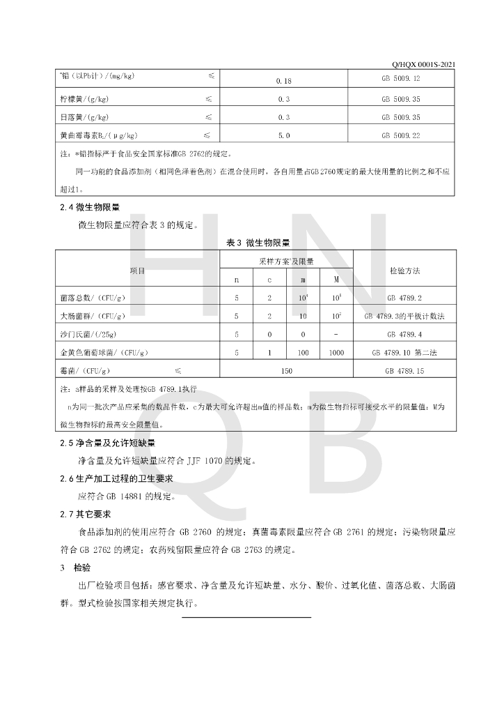 Q/HQX 0001S-2021 标准预览