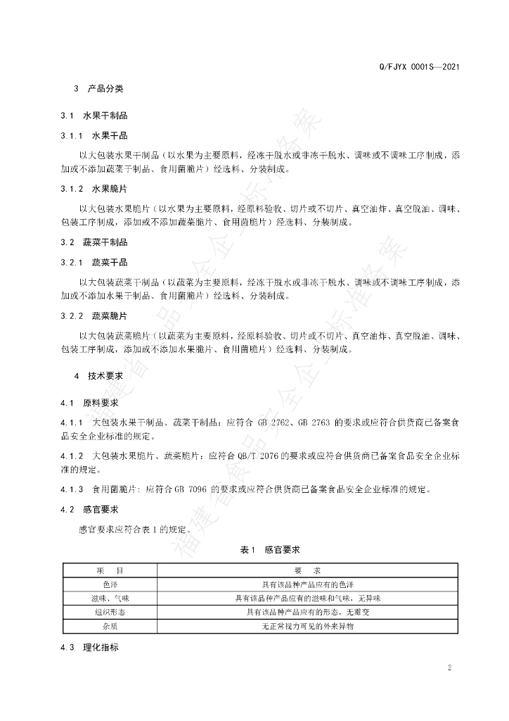 Q/FJYX 0001S-2021 标准预览
